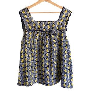 Boden Blue & Yellow Seashell Square Neck Tank Top